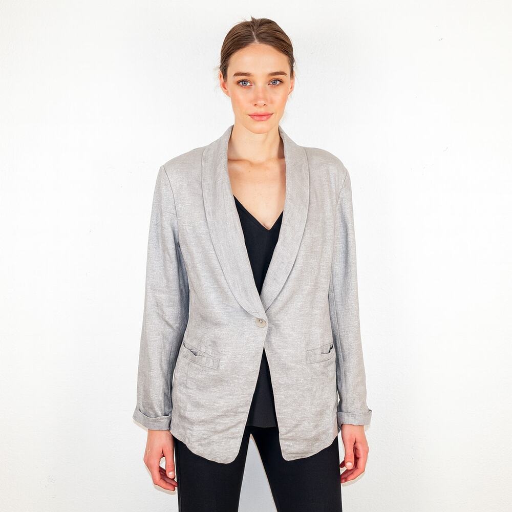 Eileen Fisher Silver Gray Twinkle linen Blazer Jacket size Medium